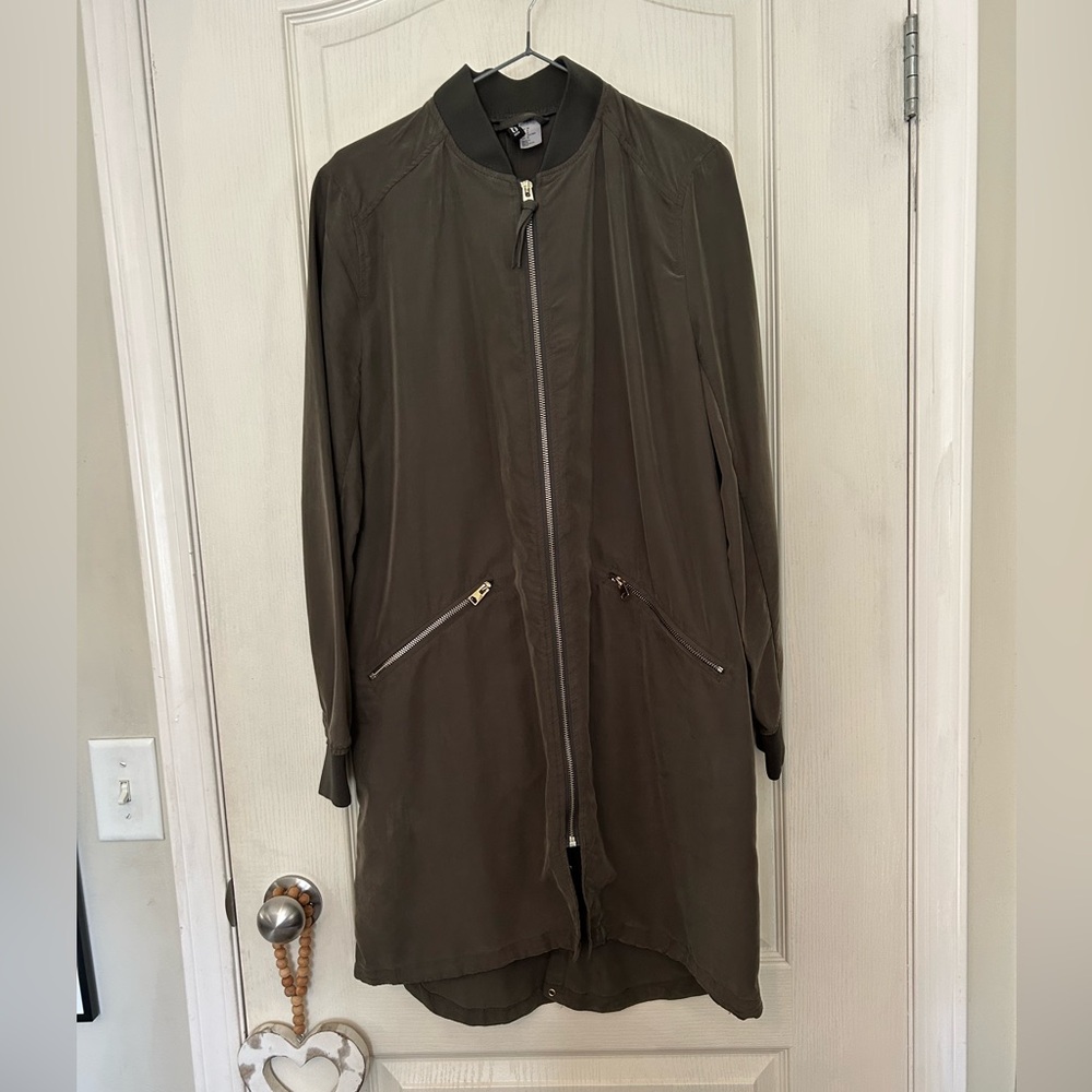 H&M Olive Green Long Jacket with Gold Zipper Details